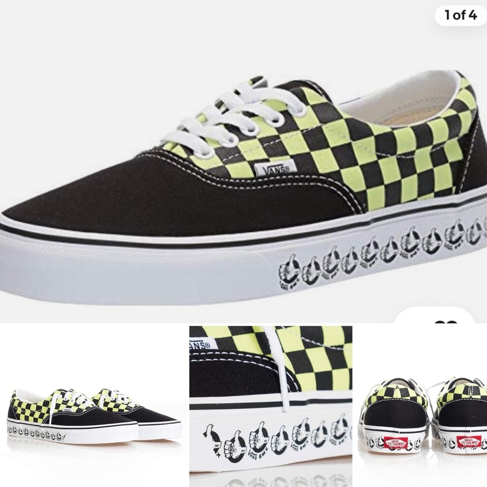 Vans Era (Vans BMX) Black/Green Checkerboard Skate Shoe Men's 9 Women's 10.5